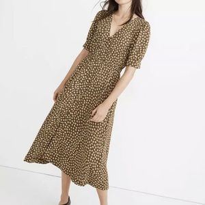 Madewell Woodcut Flowers Button-Cuff Midi Dress